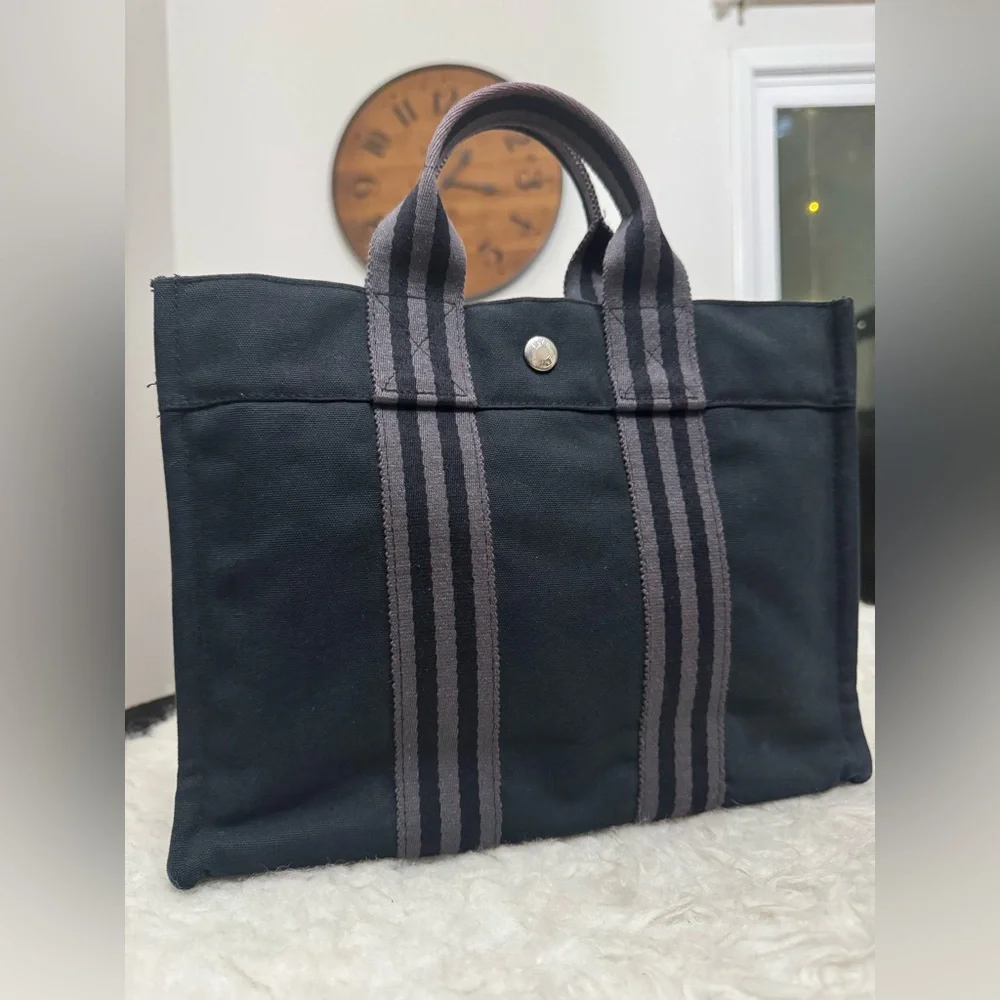 Hermes Black and Gray Canvas Briefcase